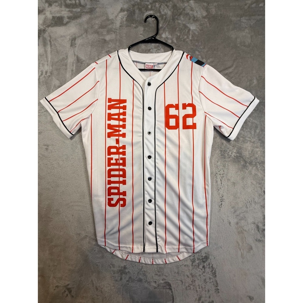Marvel Spider-Man Baseball Jersey Shirt White Pinstripe Size Small